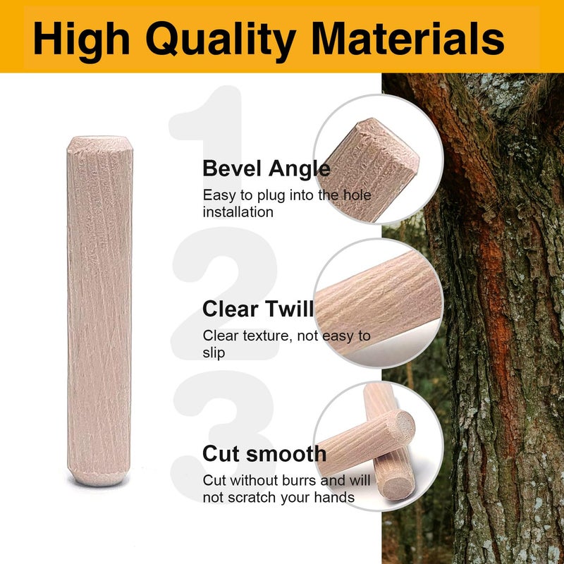 Mrosnail 260 Pcs Wooden Dowel Pins in 4 Sizes, 1/4, 5/16, 3/8 inch Fluted Wood Dowels Hardwood Pegs for Table Legs, Wooden Frames, Bookshelves - Image 4